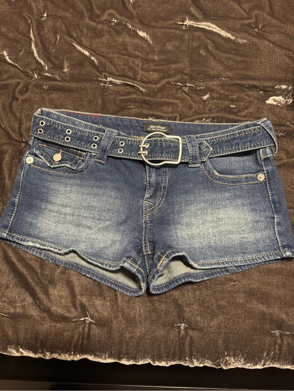 True Religion Blue Denim Short Shorts with Belt